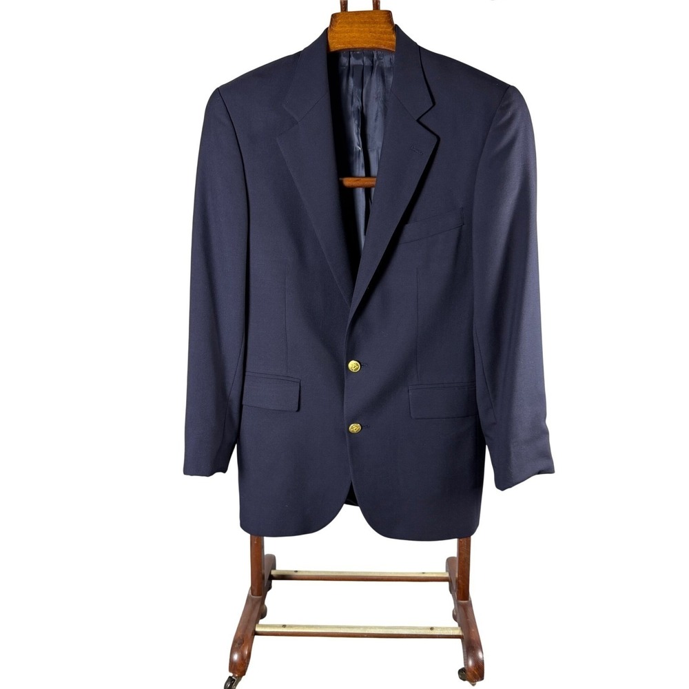 University Club Vintage Ralph Lauren Navy Blue Wool Blaze Gold Buttons Mens 40R